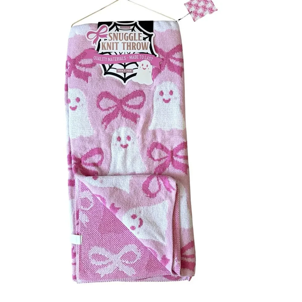 New ENVOGUE Ghost Bow Throw 50x70 Chic Plush Pink Halloween Cozy Girly Blanket